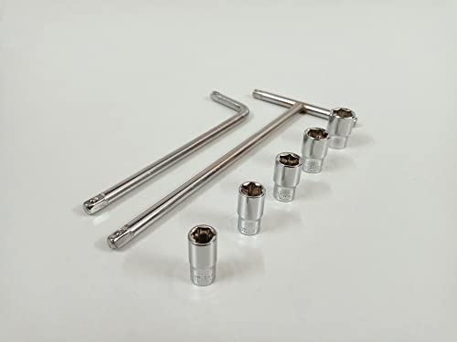 Image of 1 /4 inch Square T - Handle with 8, 9, 10, 11, 12 Sockets and 1 /4 inch L- Handle Combination Set, Hardened Chrome Vanadium Steel, Anti-Slip & Anti-Corrosion properties (Combo 2)