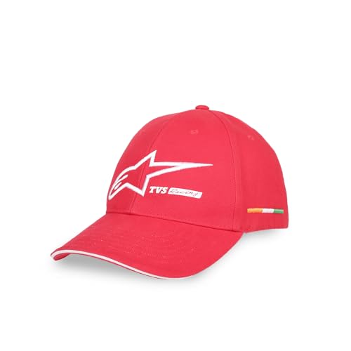 Image of TVS Racing x Alpinestars Cap � 100% Cotton Twill, Breathable & Skin-Friendly Fabric, 6-Panel Design, Adjustable Metal Buckle Closure, Flexible Peak for Sunshade, and Embroidered Branding