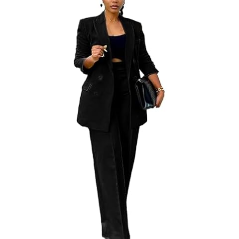Casual Pants Suits for Women Double Breasted Blazer and Loose Pants Sets Fall Two Piece Business Outfits Cover