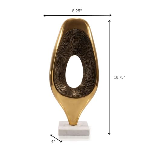 Escultura moderna ovalada dorada con base de mármol blanco miniatura 2