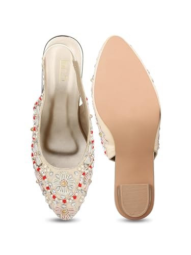 Image of Inc.5 Womens Women Gold Embroidered Ethnic Block Heel Mules Sandal