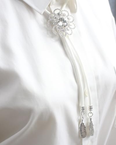 Image of PEARLY JUN Bolo Tie for Men Women Rhinestone Bling Western Cowboy Brown Leather Country Style String Wear Shirt Vest