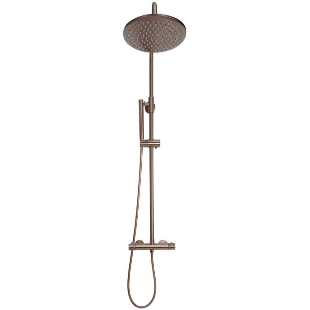 Corso Brushed Bronze Dual Function Thermostatic Shower | Brushed Bronze Finish | Wall Mounted | Rainshower Head and Handheld Shower | Rigid Riser Rail |