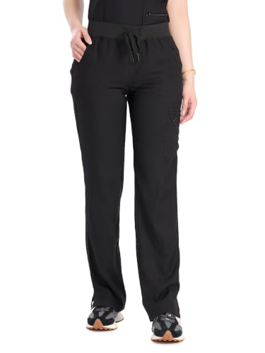COZYFIT Scrub Pants for Women - Straight-Leg Cargo Pants with 3 Pockets, Drawstring Scrub Pants,Black,2XL