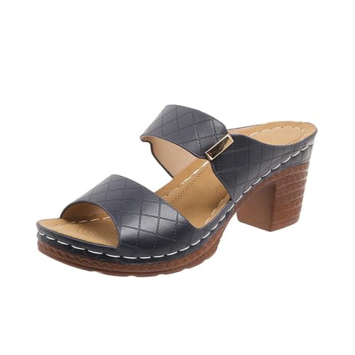 Women's Solid Color Orthopedic Stylish Sandals, Chunky Heel