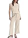 Sampeel 2 Piece Set for Women 2026 Summer Cruise Spring Outfits Beach Vacation Lounge Sets Matching Sets Fashion Clothing Travel Comfiest Airport Beige L