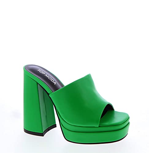 TOP Moda Womens Platform Slip On Chunky High Heel Sandals Lolloie-28 Green 9