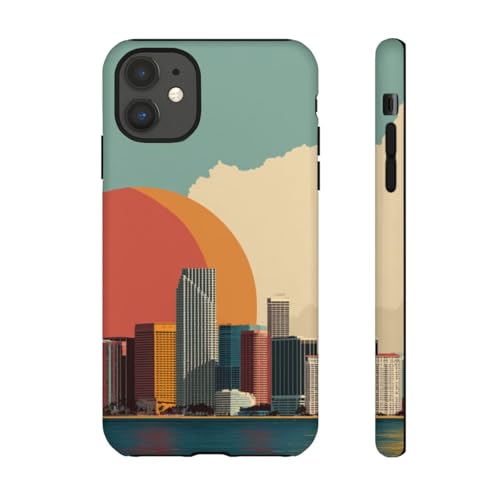 Coque rigide mate paysage urbain minimaliste bleu iPhone 11