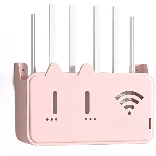 Organizador de enrutador montado en la pared, sin taladro, para enrutador WiFi, para caja de TV, estante de cable con ranuras de ventilación y colocación ordenada del dispositivo (rosa)