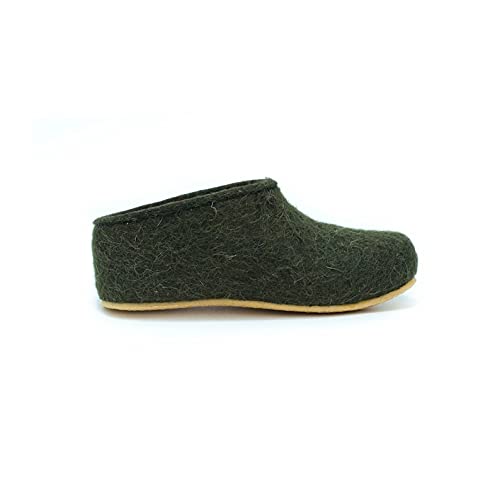 SNEGI Olive Green Wool Felt Handmade Slippers, Beige Rubber Sole, Unisex Hygge Comfortable Natural Shoes3