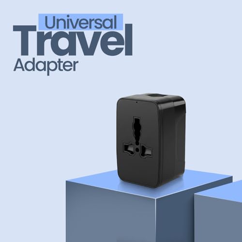 Image of UNIGEN Universal Travel Adapter with Multiple Plug Pins | Worldwide Charger Adaptor Plug for US, UK, EU, AUS with Surge Protection | All-in-One International Power Converter - Black