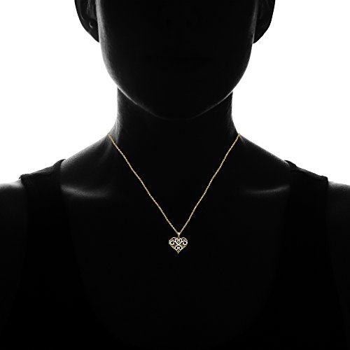 Hoops & Loops Yellow Gold Flashed Sterling Silver Two-Tone Polished Diamond-Cut Heart Filigree Picture Locket Necklace #TOP3