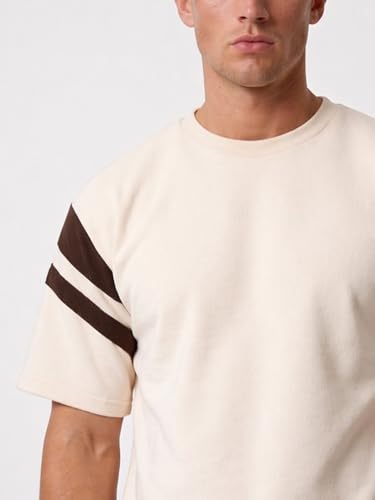 Image of CHKOKKO Men's Co-Ord Set Premium Cotton Blend Oversized T-Shirt & Shorts Cord Set with Side Pockets Round Neck Half Sleeves Solid with Contrasting Stripes Summer or Casual Wear