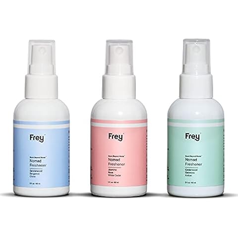 Frey Fabric Freshener Spray – Pack of 3 | Linen Spray Deodorizer for Laundry | Cedarwood, Sandalwood, Jasmine Rose | 2oz Bottles Cover