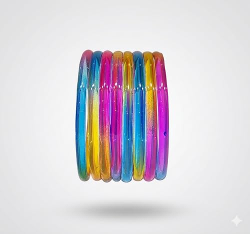 Image of Colorful Jelly Bangles Set of 8 - Transparent Candy Color Stackable Bracelets, Lightweight Fashion Accessories for Women & Girls