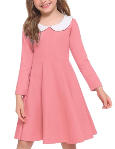 Image of Arshiner Girls Long Sleeve Dress Doll Collar A Line Partydress Pink 13-14Y