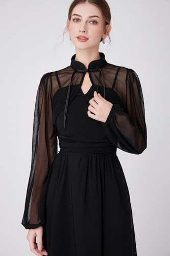 DNLKWGO Elegant Sheer Shrug Bolero Long Sleeve Crop Top False Collar Blouse Detachable Collar Tank Top for Women3