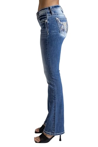 Miss Me Women's Aztec Feathered Cow Mid-Rise Bootcut Jeans3
