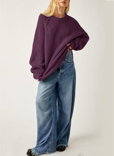 Image of Beaully Women's Oversized Crewneck Sweaters | Oversized style, Tunic sweater, Fuzzy knit, Soft knit, Loose fit, Drop shoulder