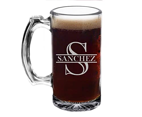 TEEAMORE Personalize Beer Mugs Add Your Name Monogram Engraved Beer Glass Housewarming Gift Birthday Wedding Anniversary (12 oz)