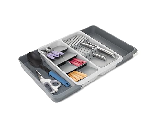 Image of Joseph Joseph DrawerStore Expanding Tiered Flatware Cutlery Tray with Knife Organizer, Expandable In-Drawer Space-Saving Kitchen Storage, Recycled Plastic