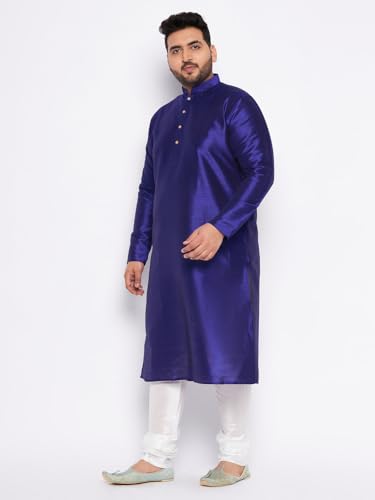 Image of Vastramay Plus Men's White Silk Blend Kurta Pyjama Set VPLUSMKWH001nPBL 44 | Independence Day