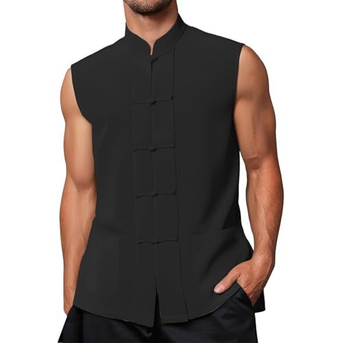 Kung Fu Vest for Men Sleeveless Chinese Waistcoat Jacket Tang Suit Martial Arts Uniform Breathable Wedding Party Wear