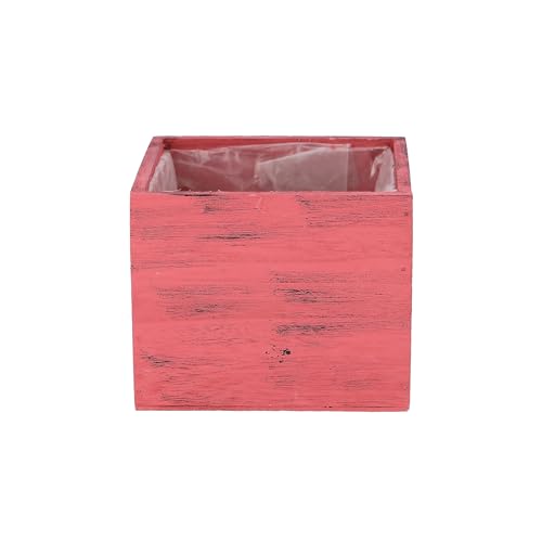 VOSTEEN 1x Pflanzkübel aus Holz 15x15x12 cm pink - Blumenkasten Terrasse langlebig & vielseitig - Holzpflanzkübel Outdoor