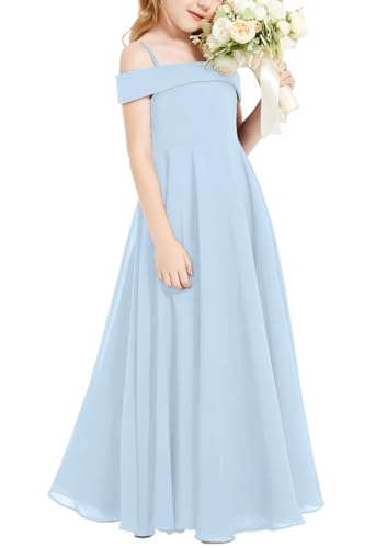 Off Shoulder Flower Girl Dress for Wedding Junior Teen Girls Chiffon Bridesmaid Dresses Formal Party Pageant Gown