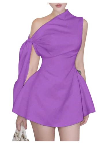 Image of SOLY HUX Women's Mini Dress Off The Shoulder Sleeveless Tie Shoulder A Line Flared Party Dresses