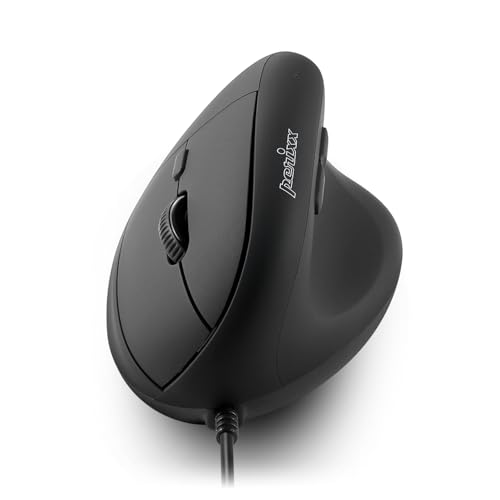 Perixx PERIMICE-508 - Ratón Ergonómico con Cable (Vertical, Programable, 1000/1600 dpi, Relaja el Codo de Tenista, Negro)