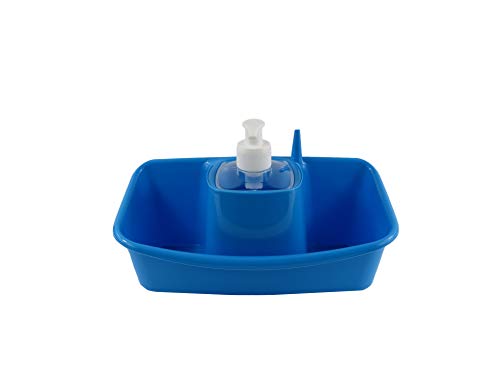 B&F Estropajero Doble con Dispensador de Jabón Incorporado/Organizador De Utensilio De Fregado y Recipiente Doble para Estropajo 13x26x17cm (Azul)