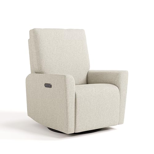 Storkcraft Santorini Deluxe Power Recliner Swivel Glider (Dune Basketweave) – Premium Electronic Power Recliner for Nursery, Includes Dual-USB Charging Port for USB-A & USB-C, Glider Rocking Chair