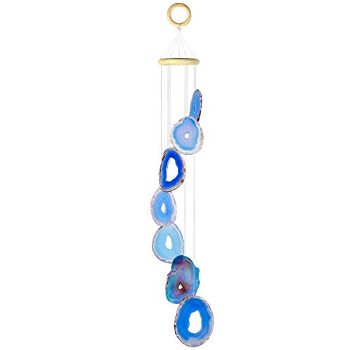 Nupuyai Large Blue Agate Slices Wind Chimes for Garden Home Decor Crystal Stone Hanging Ornament Wind Bell for Outdoor Indoor 82cm - Image 2