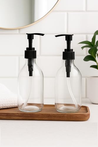 Image of Round Pump Bottle Soap Dispenser | Refillable Transparent Plastic Lotion Bottle | Empty Liquid Container for Soap, Shampoo, Lotion & Essential Oils (300 ML, Pack of 2)
