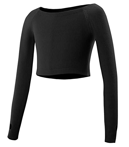 SEAUR Wickeljacke Mädchen Tanz Ballettjacke Langarm Strickjacke Ballett Gymnastik Yoga Bolero Tanzpullover Top - B Schwarz - 3XL