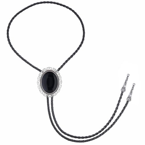 Image of Jeilwiy Bolo Tie for Men Real Stone Westwern Cowboy Ties Silver Bolos Women Leather Necktie Gift for Birthday Christmas