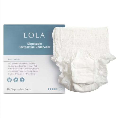 Image of LOLA Postpartum Underwear with Organic Cotton Max Absorbency for Postpartum Bleeding - Pregnancy Hospital Bag Essentials - 10 Count
