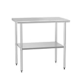 HOCCOT Mesa de acero inoxidable para preparación de alimentos y trabajo, mesa de utilidad de 24 x 36 pulgadas con estante inferior ajustable, estación de trabajo comercial en cocina, garaje