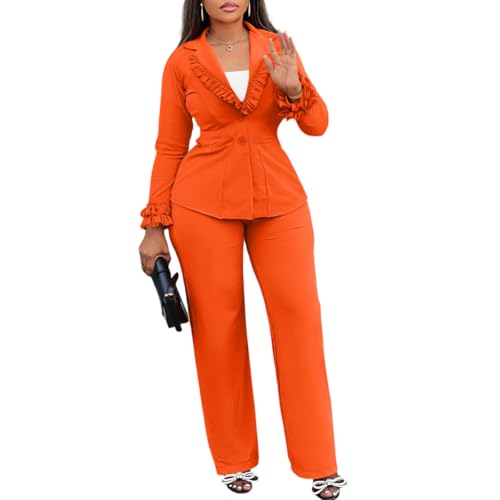 MorwenVeo Women's 2 Piece Pant Suits Ruffle Long Sleeve 2
