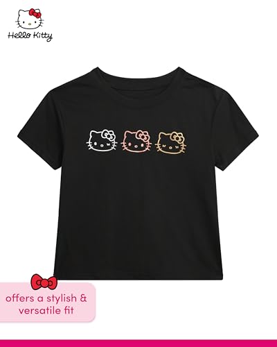 Image of Hello Kitty Girls Shirts - 2 Pack Cotton Blend Short Sleeve Tops - Crewneck Cute Graphic Girls Tee Shirt Pack