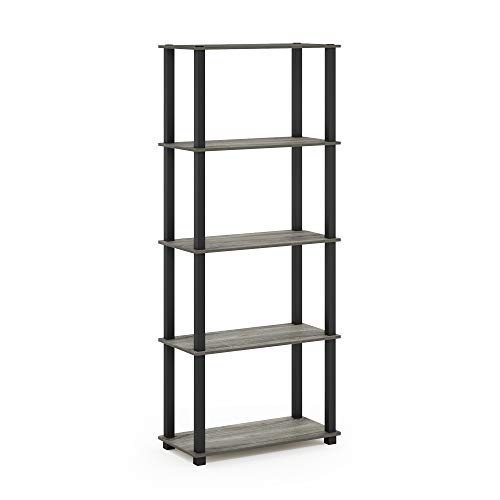 Image of Furinno TURN-S-TUBE Book Shelf, 5-Tier Toolless Storage Shelves with Square Tubes, Shelving Unit for Organization and Storage for Living Room, Home Office, French Oak