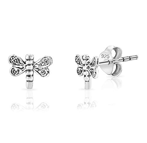 DTP Silver - Pendientes de mujer en forma de Libélula 8 x 6 mm - Plata de Ley 925