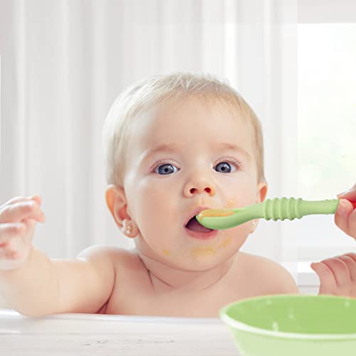 Vicloon babygaffel- och skedsats, 2 st silikonsked Baby avvänjningsskedset självmatande redskap Enkelt grepp småbarnsbesticksats, mjuk babysked för spädbarnsbarn Barn först ledd träning avvänjning - Image 8