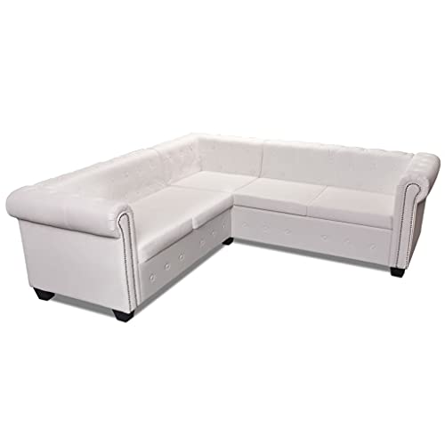 vidaXL Canapé d'angle Chesterfield 5 PLC Cuir Artificiel Blanc