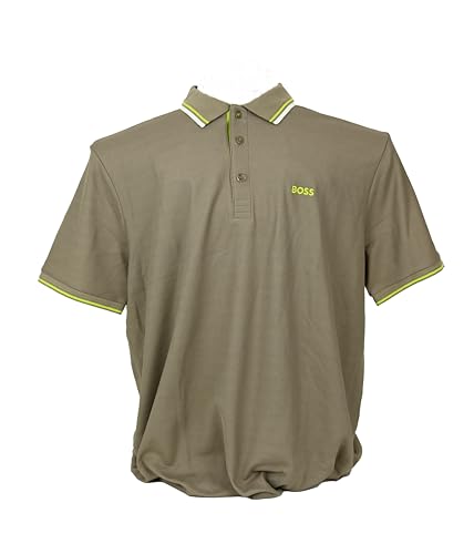 BOSS Mens Paddy Pro Polo Shirt in Pastel Green & Tipped with Lime Green & White Size L - Large