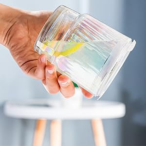 Image of Kamvy Glass Tumblers with Straws and Lids | 400ml Aesthetic Coffee Sipper Mug with Wide Mouth | Rainbow Glass Drinking Mason for Iced Tea | Cold & Hot Beverages Cups (RAIN STRIPPEED)