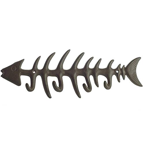Comfify Estante Decorativo de la Toalla de los Huesos de Pescados para Montaje en Pared Elegante Colgador de Hierro Fundido con 4 Ganchos h - Incluye Tornillos y Anclajes
