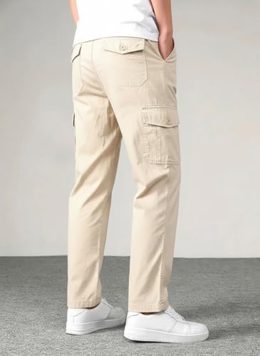 Image of Vogaan Casual Solid Men's Regular Fit Drawstring Cargo Pants with Multiple Pockets | Cotton Cargos for Men