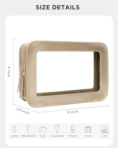 Image of LETGO Sunscreen Bag Clear Makeup Toiletry Pouch Beach Vacation Essentials for Women Teen Girls Trip Gifts Summer Pool Travel Must Have Accessories Waterproof StuffClear-Golden